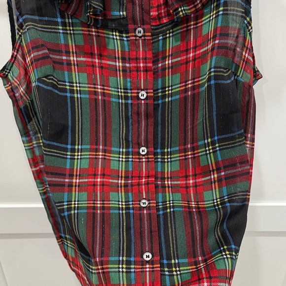 J. Crew Tartan Plaid Ruffle Neckline Sleeveless Top - Picture 8 of 9